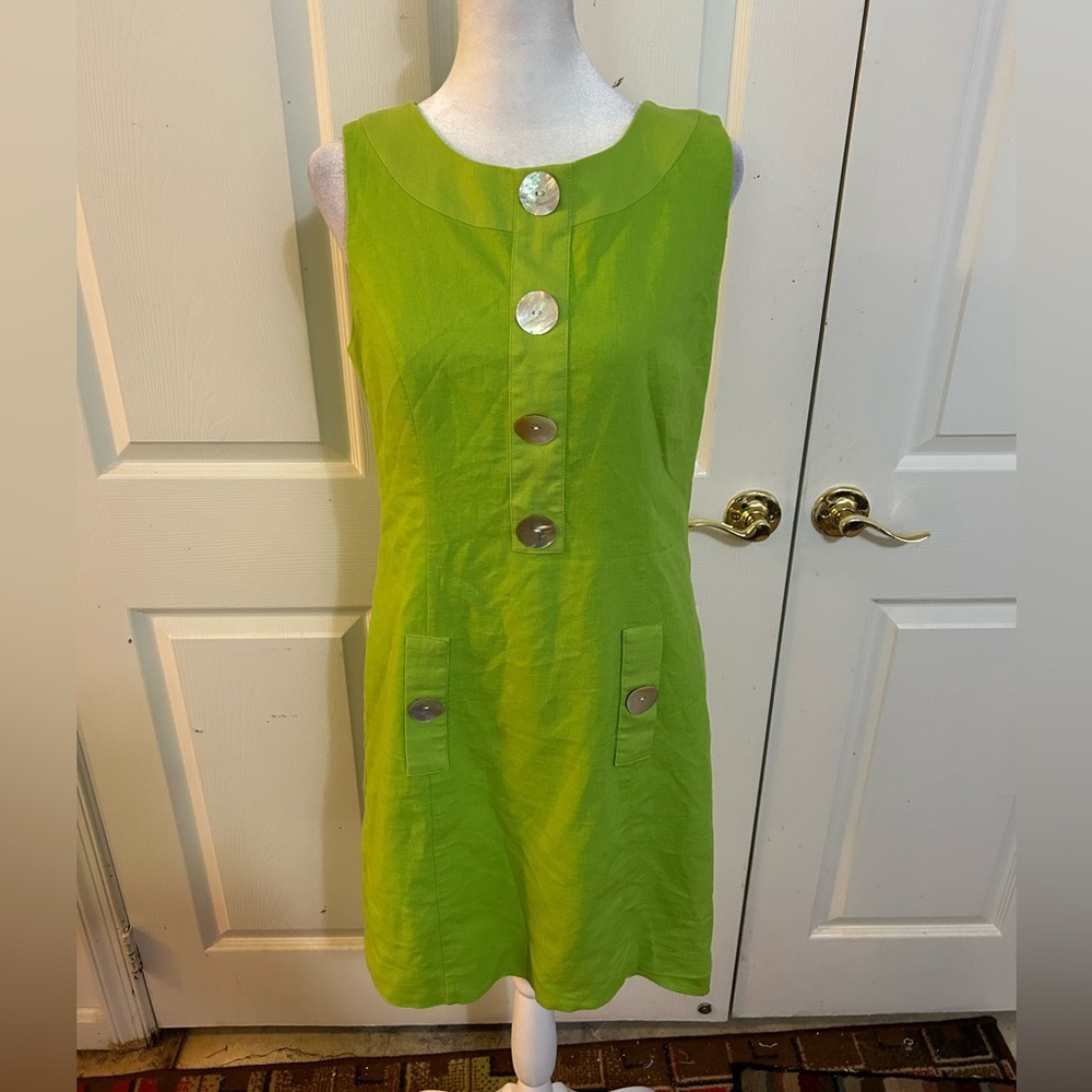 Jessica Howard lime green shift dress, size 8P